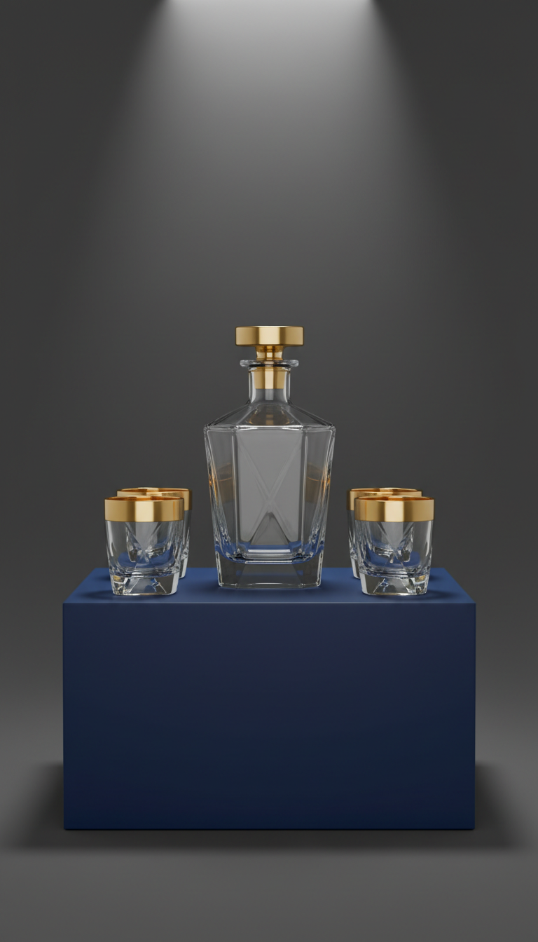 Crystal Decanter Set with Faceted Stopper