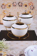 Luxury White & Gold Serving Bowl Set with stand – Set of 3