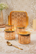 Luxury 24K Gold Plated Glass Dry Fruit Jar Set with Serving Tray – 5 Pcs