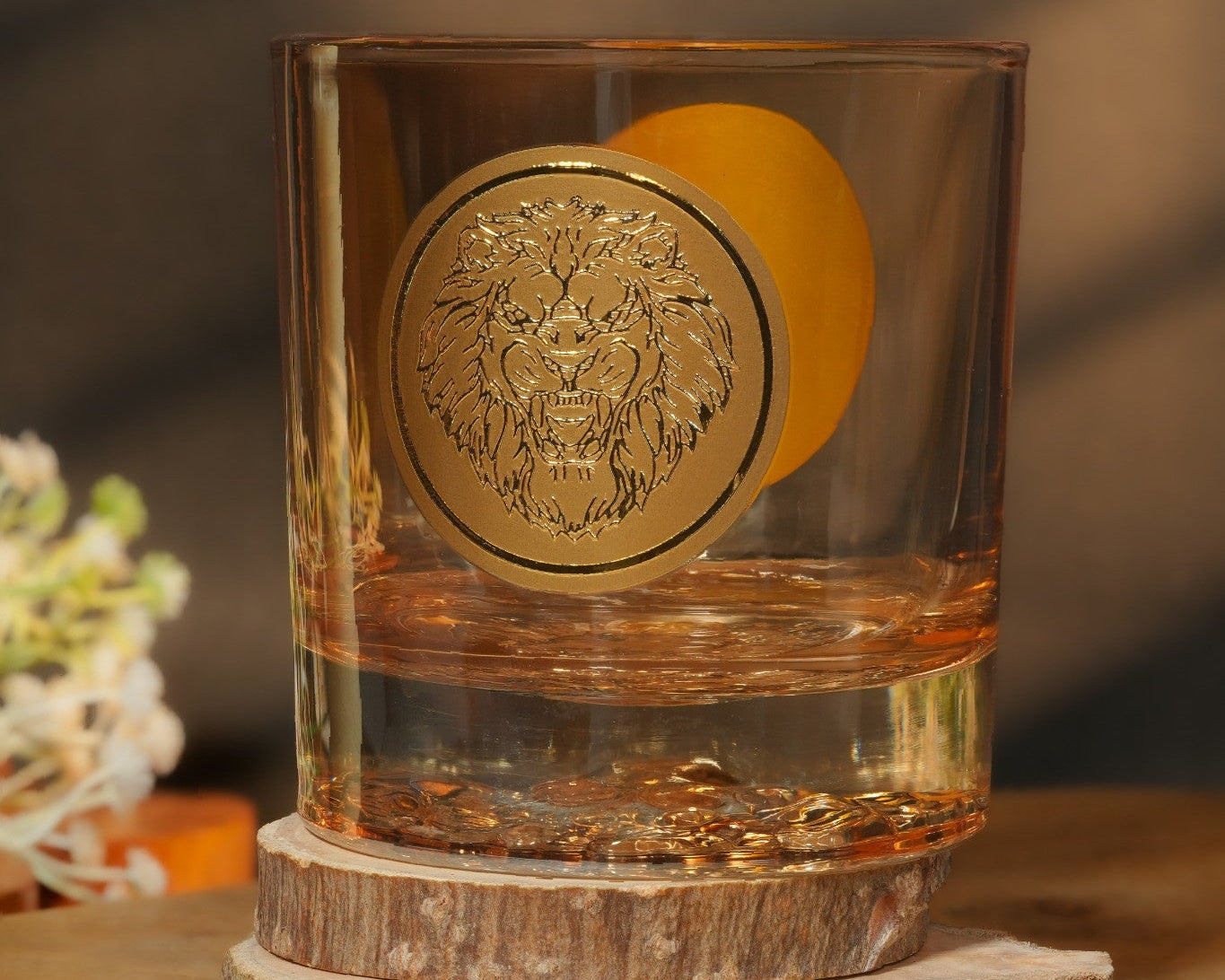 Luxury Gold Detailed Whiskey Glass Set with Embossed Lion & Tiger – Set of 6
