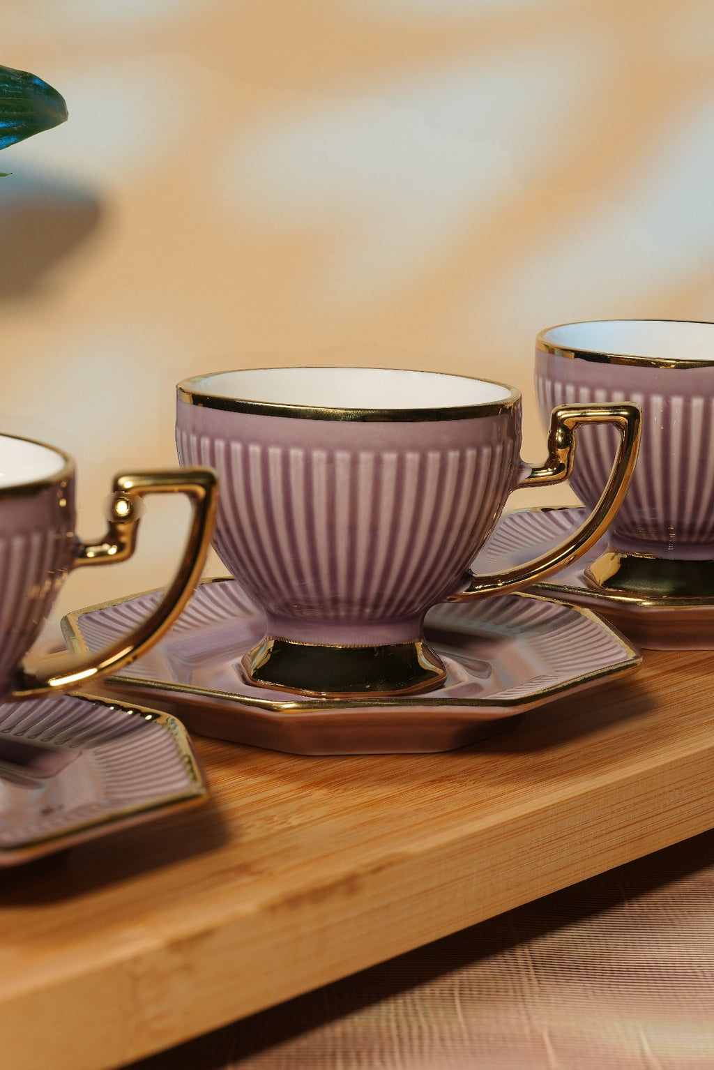 Luxury Mauve & Gold Cup and Saucer Set– 12 Pcs