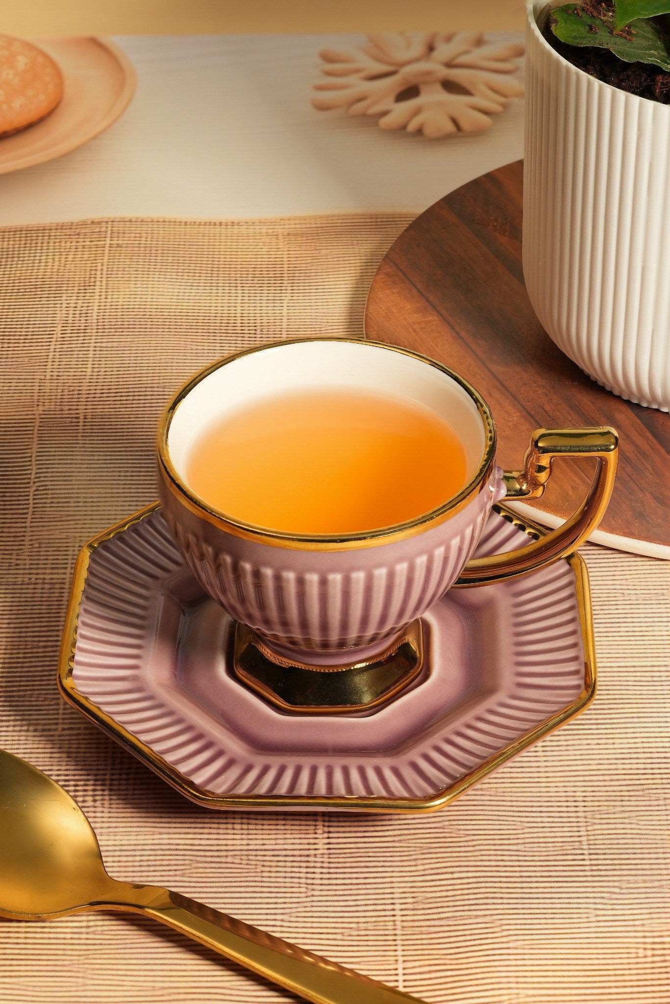 Luxury Mauve & Gold Cup and Saucer Set– 12 Pcs