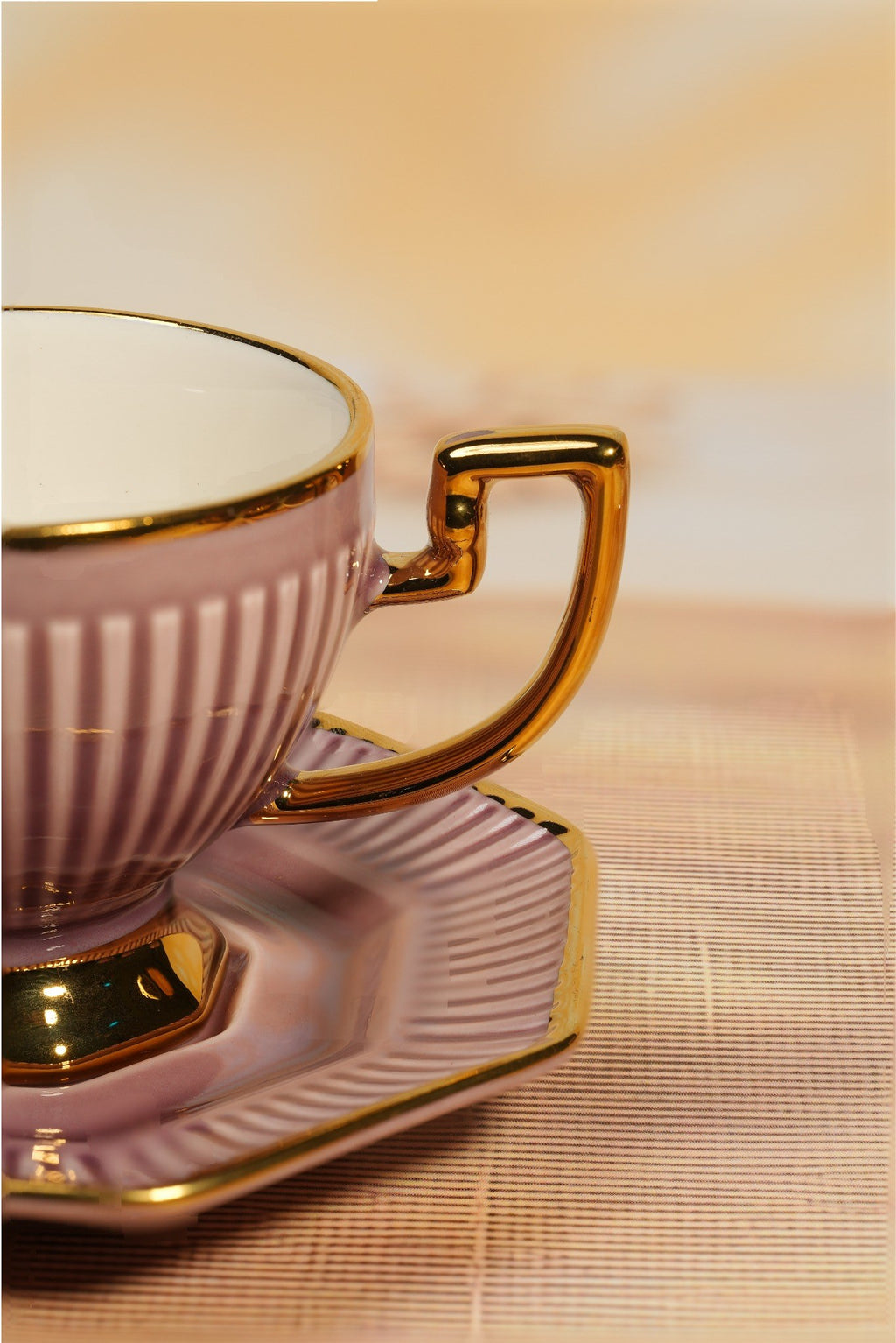 Luxury Mauve & Gold Cup and Saucer Set– 12 Pcs