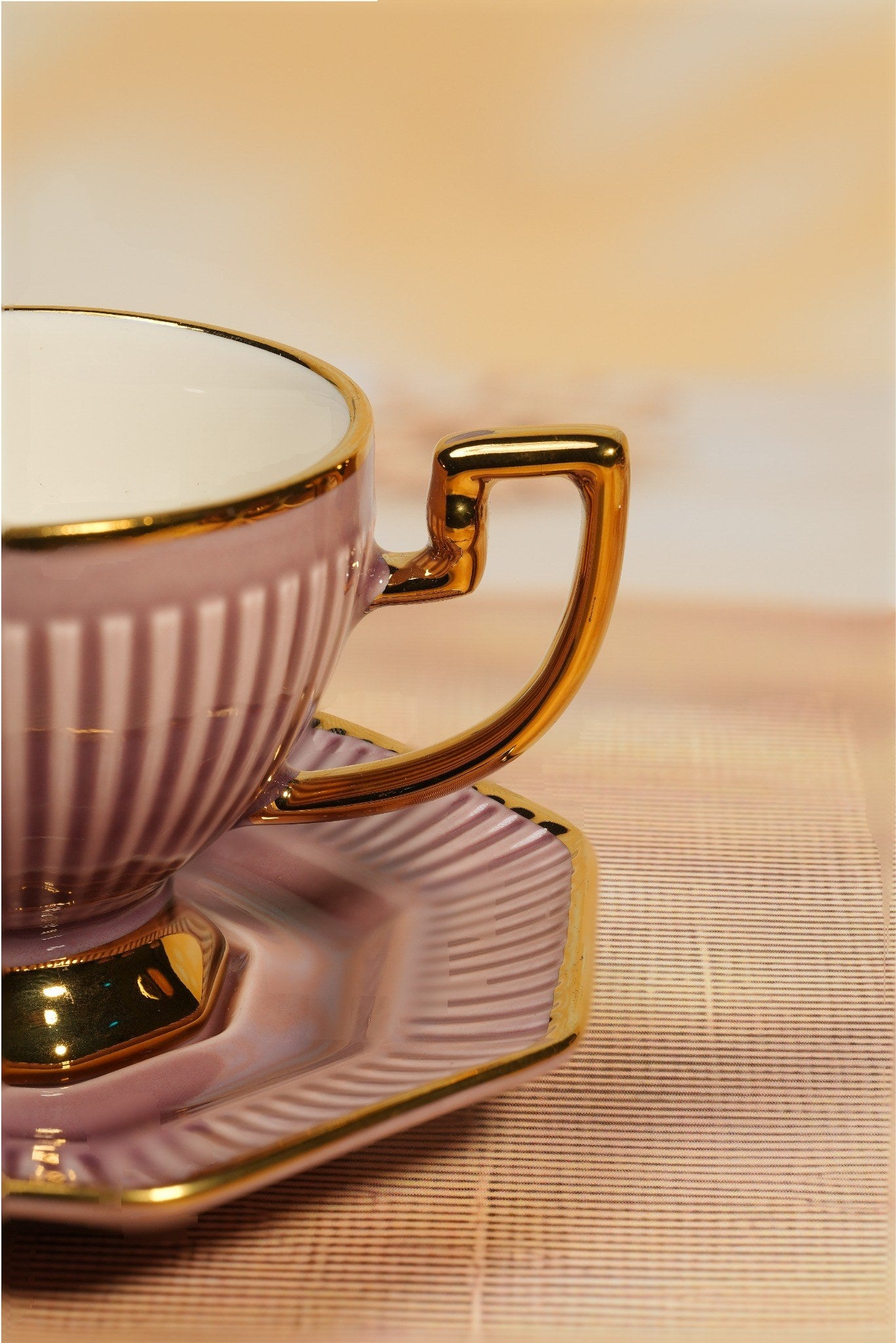Luxury Mauve & Gold Cup and Saucer Set– 12 Pcs