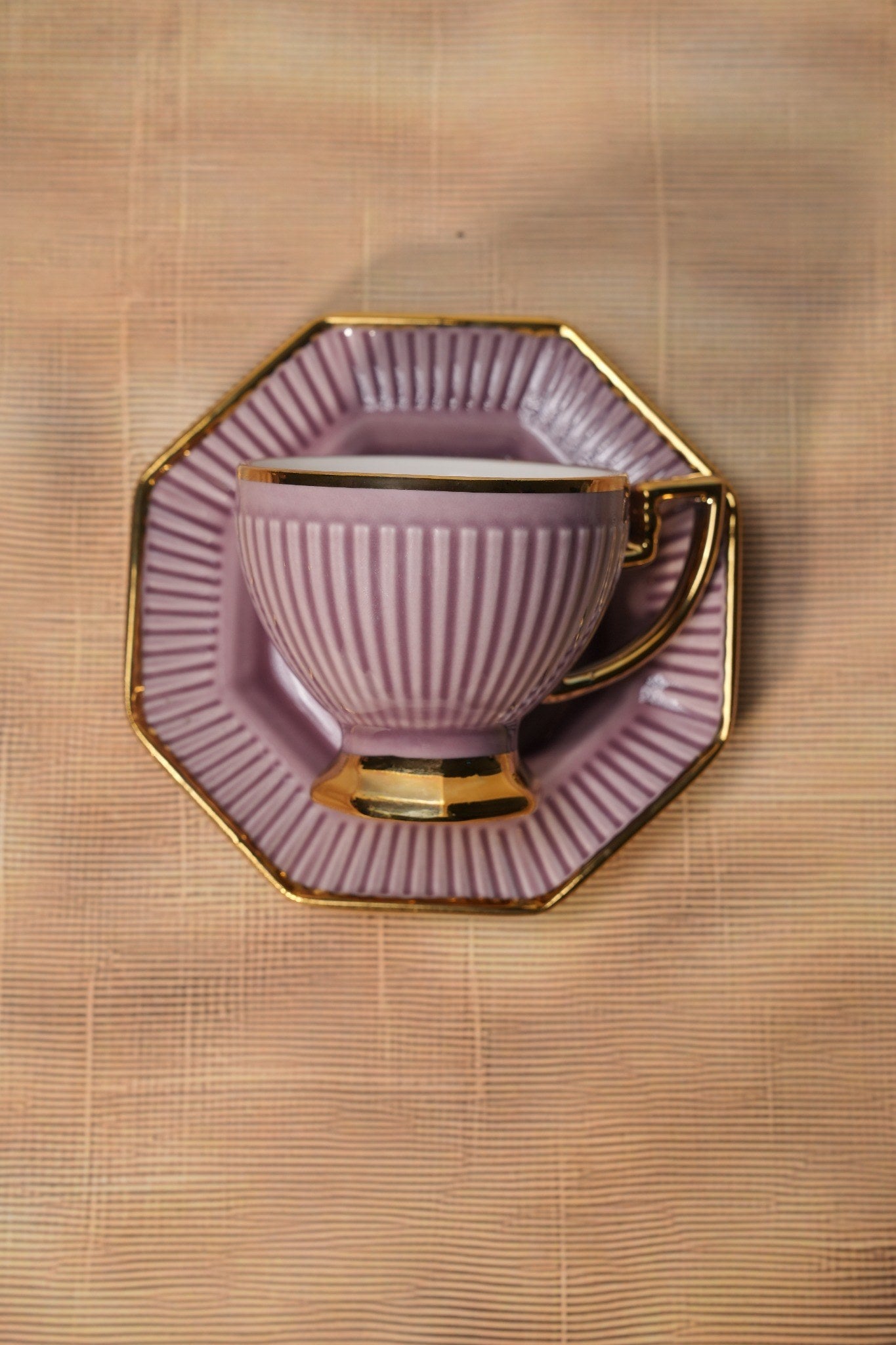 Luxury Mauve & Gold Cup and Saucer Set– 12 Pcs